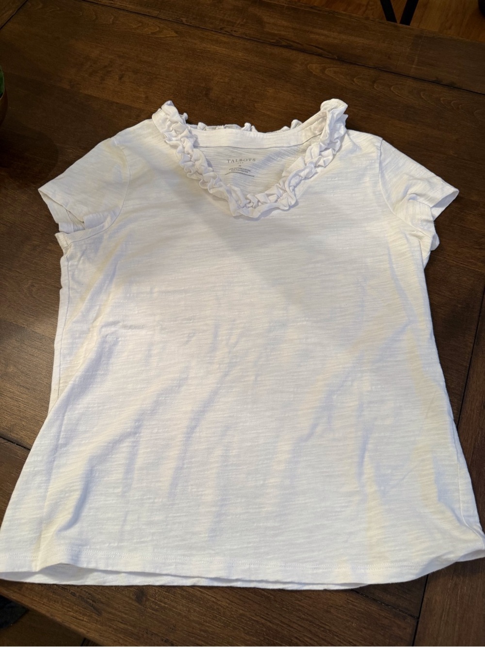 Talbots White Ruffle Neck Tee